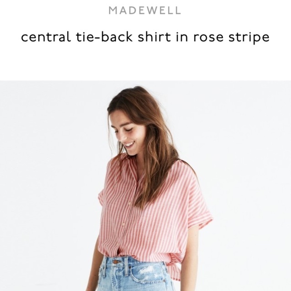 Madewell SM tie-back central shirt in rose stripe